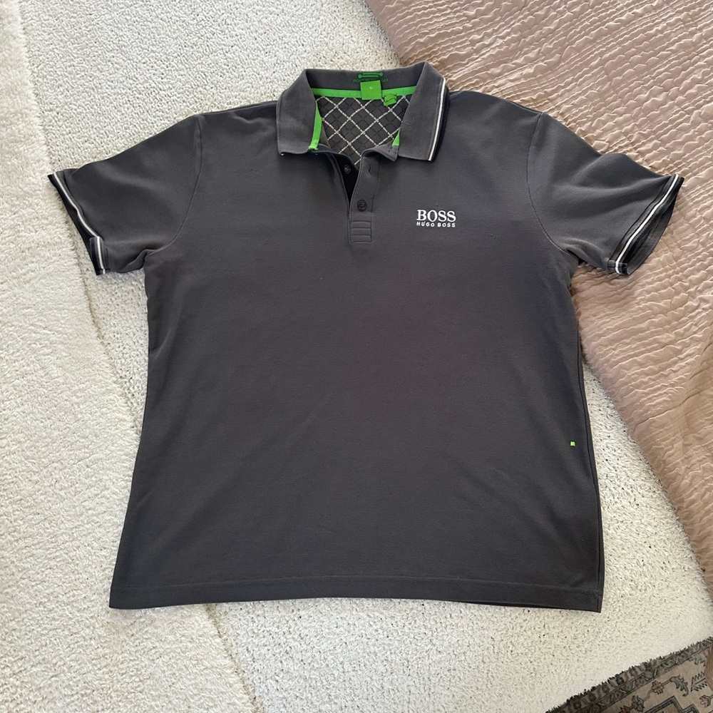 Boss Charcoal Polo with Green Accents